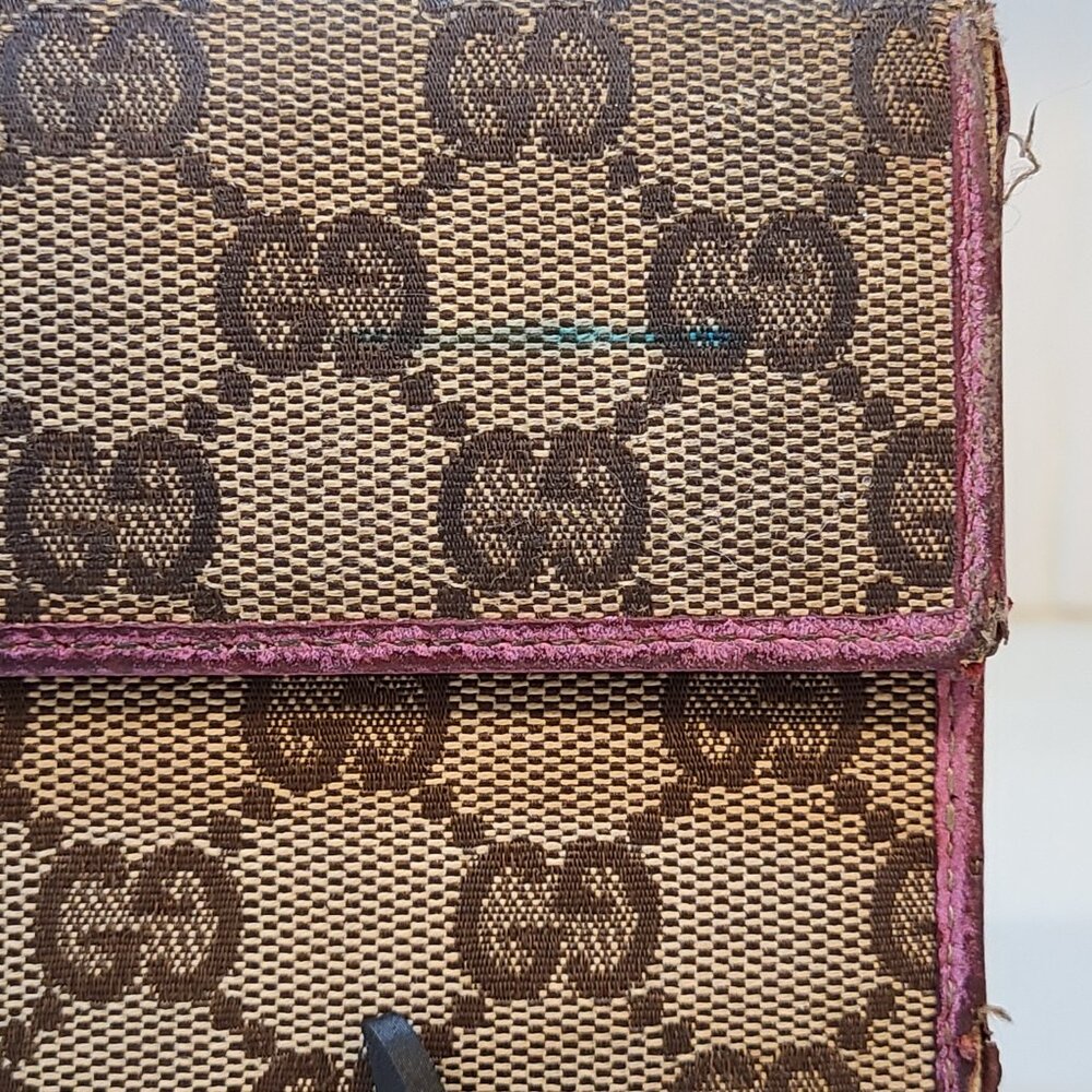 Vintage Gucci Abbey GG Horsebit Monogram Long Wallet Fuchsia Leather Trim Fair - Picture 12 of 15